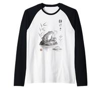 tè Giapponese Sumi-e Frog Art Zen Ink Wash Serenity Maglia con Maniche Raglan