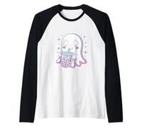 Tè Kawaii Gothic Ghost Boba per Halloween Maglia con Maniche Raglan