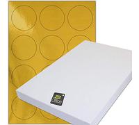 TE-Office 12 Pezzo Etichetta Oro Metallico Etichette Autoadesivo Stampabile A4 Prua Adesivi Carta Stampante Etichette 60 MM Rotondo