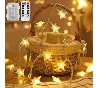 TE-RO® - Ghirlanda di luci interne esterne, 5 m, 50 LED, luci di Natale, batterie AA esterne, 8 modalità, impermeabile, decorazione natalizia, matrimonio, balcone, patio, giardino, feste (bianco