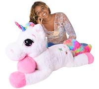 TE-Trend Gigante Unicorno XXL Peluche Pupazzo Bianco 110 cm Grande Decorazione Arcobaleno Glitzerhorn Multicolore