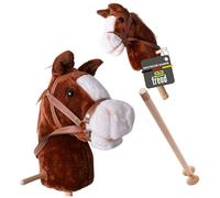 TE-Trend Hobby Horse 95 cm - Cavallo bastone per bambini con funzione sonora - Cavallo rotante con testa di peluche per giochi fantasiosi - Cavallo da gioco in legno - Hobby Horsing - Cavallo a spina