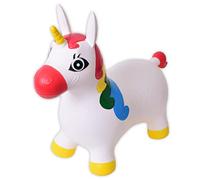 TE-Trend Peluche a forma di unicorno, giocattolo per cavallo, a partire da 2, 3, 4, 5, 6 anni, cavallo, cavallo, per sedersi e saltare arcobaleno, bianco, multicolore