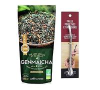 Tè verde giapponese biologico Genmaicha Sencha & riso tostato 100 g + cannuccia in acciaio inox con filtro