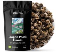 Tè Verde Perle di Drago al Gelsomino BIO (100g) | Dragon Pearls Jasmin Pregiate Perle Lavorate a Mano | Specialità Floreale per 50 Tazze | REPLANTEA