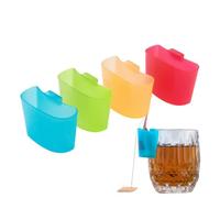 Tea Bag Holder Organizer - 4 Pieces Colorful Mug Edge Holders | Small Clip On Packet Rack | Hanging Tea Bag Rest for Home Kitchen Office Restaurant Picnic Camping Travel Apartment Farmhouse