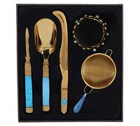 Tea Ceremony Set 304 Stainless Steel Tea Spoon Needle Clip Filter Kit Kung Fu Tea Accessory Gold Elegant Retro Style Durable Tea Tools for Home Tea Room Decor