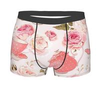 Tea Cups with Roses Romantic Shabby Boxer Uomo Comodi Uomo Pantaloncini Boxer Anti-Sfregamento Trunks per L'Uso Quotidiano Sportivi Uomini M