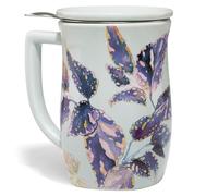 Tea Forte Demoiselle Fiore - Tazza da tè in ceramica con infusore e coperchio, tazza in ceramica con manico per macerare tè sfusi, lavabile in lavastoviglie e adatta al microonde