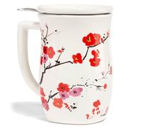 Tea Forte Fiore Tazza da tè in ceramica con infusore e coperchio, Sakura, 400 ml, tazza in ceramica con manico, per macerare tè sfuso, lavabile in lavastoviglie e adatta al microonde