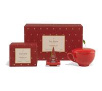 Tea Forte Warming Joy Holiday - Set regalo da 3 pezzi con tazza da caffè rossa e coperchio, vassoio da tè e mini scatola di presentazione da 10 pezzi, 2 bustine di tè con infusore a piramide