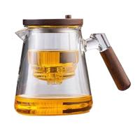 Tea in vetro con manico in noce e teiera vetro da 700 ml con infusore per teatro lavabile staccabile resistente al calore del tè sciolto con coperchio per casa, ufficio, casa da tè con infusore
