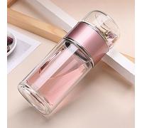 Tea Infuser Bottle Tea and Water Separation, 3-in-1 Glass Teas Infuser, Portable Double Wall Glass Teapot for Loose Leaf Teas, Coffee and Fruit Infusions (Rose Gold,280ml)