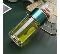 Tea Infuser Bottle Tea and Water Separation, 3-in-1 Glass Teas Infuser, Portable Double Wall Glass Teapot for Loose Leaf Teas, Coffee and Fruit Infusions (Emerald,420ml)