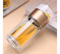 Tea Infuser Bottle Tea and Water Separation, 3-in-1 Glass Teas Infuser, Portable Double Wall Glass Teapot for Loose Leaf Teas, Coffee and Fruit Infusions (Champagne Gold,350ml)