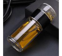 Tea Infuser Bottle Tea and Water Separation, 3-in-1 Glass Teas Infuser, Portable Double Wall Glass Teapot for Loose Leaf Teas, Coffee and Fruit Infusions (Glossy Black,350ml)