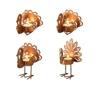 Tea Light Candle Holders - 4 Piece Metal Turkey Candle Holders
