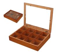 Tea Organizers And Storage,12-Compartments Wooden Container - 31.8cmx24cmx6cm Kitchen Storage & Organizatio With Clear Lid,for Home Kitchen Coffee Pantry Snack Packet Cabinet Drawer Office Cafe