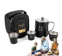 Tea Pot And Cups Set - 304 Stainless Steel Heat Resistant Teapot With 4 TeaCups Set - Stackable TeaSupplies, TeaStrainer Included Portable TeaSet For Home, Shop, Restaurant