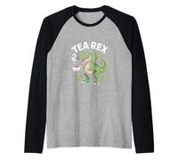 Tea Rex dinosauro con foglie di tazza da tè Maglia con Maniche Raglan