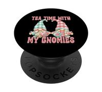Tea Time With My Gnomies Funny Saying For Women Teacher Mom PopSockets PopGrip Adesivo