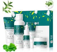 Tea Tree Set Per La Cura Della Pelle, Anti Acne, Kit Skincare Viso Completo, con Crema Brufoli Viso, Detergente, Tonico, Siero e Gel, Brufoli Viso Cura, per Pelle Mista, Grassa o Acneica