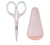 Teaaha Forbici piccole in acciaio inox con fodero in pelle PU, 9 x 4,4 cm, colore rosa sfumato, forbici da ricamo per cucito, ricamo, artigianato, taglio di barba, capelli e sopracciglia
