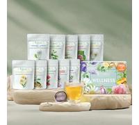 Teabox Wellness Test Pack 10 squisiti tè ispirati all'antica saggezza ayurvedica Premium di erbe e tè verde collezione (include tazza da tè in vetro Valencia e elegante infusore a sfera)