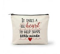 Teach Tiny Humans - Trousse per trucchi per insegnanti, in tela, con stampa arcobaleno, organizer con cerniera per trucchi, penne, cancelleria, articoli da toeletta, crema, Tela Big Heart, moderno