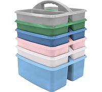 Teacher Created Resources Confezione da 6 contenitori portatili in plastica dai colori tenui per aule, camera dei bambini e organizzazione dell'ufficio, 3 scomparti