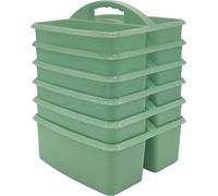 Teacher Created Resources Confezione da 6 contenitori portatili in plastica verde eucalipto, per aule, camera dei bambini e organizzazione dell'ufficio, 3 scomparti