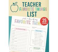 Teacher Favorite Things List Book: Teacher Appreciation Questionnaire | Teacher Favorite Things Form | 25 Forms | Large Print