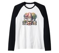 Teacher Gnome Reading Books Under Succulent Plant For Mom Maglia con Maniche Raglan