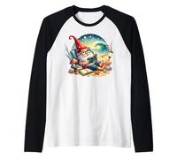 Teacher Summer Gnome Dad Reading A Book On The Beach Lover Maglia con Maniche Raglan