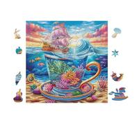 Teacup with Flowers And Sailboat Puzzle 100 Pezzi Per Regalo Di San Valentino Cartone Spesso Per Coppie Per Serate in Casa Insieme Con Confezione Regalo Edizione Esclusiva 28x28cm