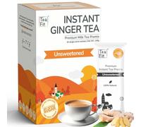 TeaFit Premium Unsweetened Ginger Instant Tea Premix - 10 Single Serve Sachets | Ready to Drink Instant Milk Tea Premix | Strong Home Like Adrak Chai | No Added Artificial Sugar