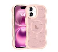 Teageo Custodia per iPhone 16 compatibile con magsafe per donne e ragazze, graziosa cornice ondulata riccia amore cuore protezione per fotocamera antiurto Wave custodia per telefono, fiocco con cuore