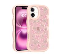 Teageo Custodia per iPhone 16 compatibile con magsafe per donne e ragazze, graziosa cornice ondulata riccia amore cuore protezione fotocamera antiurto custodia per telefono onda, fiocco rosa