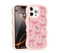 Teageo Custodia per iPhone 16 Pro compatibile con magsafe per donne e ragazze, graziosa cornice ondulata riccia amore cuore protezione per fotocamera antiurto Wave custodia per telefono, fiocco con
