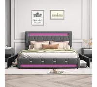 Teahutty 160 x 200 cm, struttura letto con 4 cassetti, letto imbottito a LED con testiera regolabile, letto per adulti e ragazzi, senza materasso (169 x 208 x 108 cm)