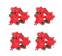 Teahutty 4 anelli per candele natalizie, 9,9 cm, fiore di stella di Natale artificiale con pigne, ghirlanda di Natale, ghirlanda di Natale, centrotavola per feste in casa