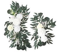 Teahutty Kit di 2 fiori artificiali per archi nuziali, per matrimonio, segno di benvenuto, decorazione floreale, ghirlanda floreale per fai da te, feste, cerimonie, ricevimenti, sfondo, bianco, 57 x