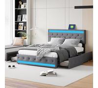 Teahutty Letto 180 x 200 con LED e USB, cassettiera con 4 cassetti e testiera del letto, per adulti e adolescenti, senza materasso (180 x 200 cm)