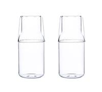 Teahutty Set di 2 caraffe da comodino da 360 ml con set di bicchieri per camera da letto comodino, brocca di acqua di succo di vetro trasparente caraffa di acqua di notte con set di tazza per