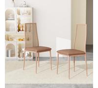 Teahutty Set di 2 sedie da pranzo in rattan, senza braccioli, con gambe in metallo, sedie da cucina e sala da pranzo di metà secolo, per soggiorno, camera da letto, ufficio, color legno