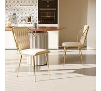 Teahutty Set di 2 sedie da sala da pranzo, in tessuto di velluto, imbottite, con schienale e bracciolo, per bar, cucina, sala da pranzo (beige)