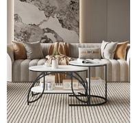 Teahutty Set di 2 tavolini da caffè, tavolino da esposizione, tavolino in marmo, tavolino da salotto, tavolino da salotto, tavolino piccolo per soggiorno (bianco + nero, 80 cm x 46 cm x 45 cm)