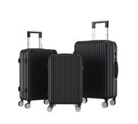 Teahutty Set di 3 valigie da viaggio, in ABS, con blocco a cifre e portatore di carico portatile, 4 ruote girevoli, custodia da viaggio, Nero , Strisce verticali