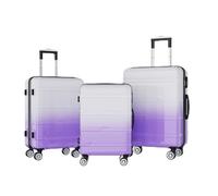 Teahutty Set di 3 valigie da viaggio, in ABS, con blocco a cifre e portatore di carico portatile, 4 ruote girevoli, custodia da viaggio, Sfumato rosa e viola, Strisce orizzontali