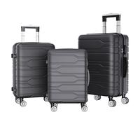 Teahutty Set di 3 valigie da viaggio, in ABS, con blocco a cifre e portatore di carico portatile, 4 ruote girevoli, custodia da viaggio, Nero , Strisce orizzontali